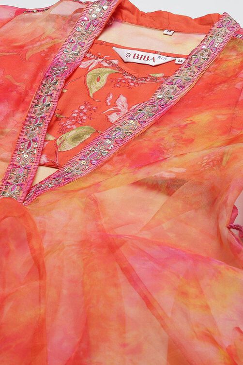 Orange Art Silk Cape Lehenga Set image number 2