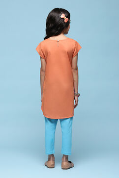 Orange Cotton Straight Solid Kurta Set image number 4
