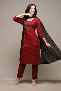 Red Cotton Printed Unstitched Suit Set image number 1