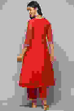 Red Polyester Kalidar Suit Set image number 5