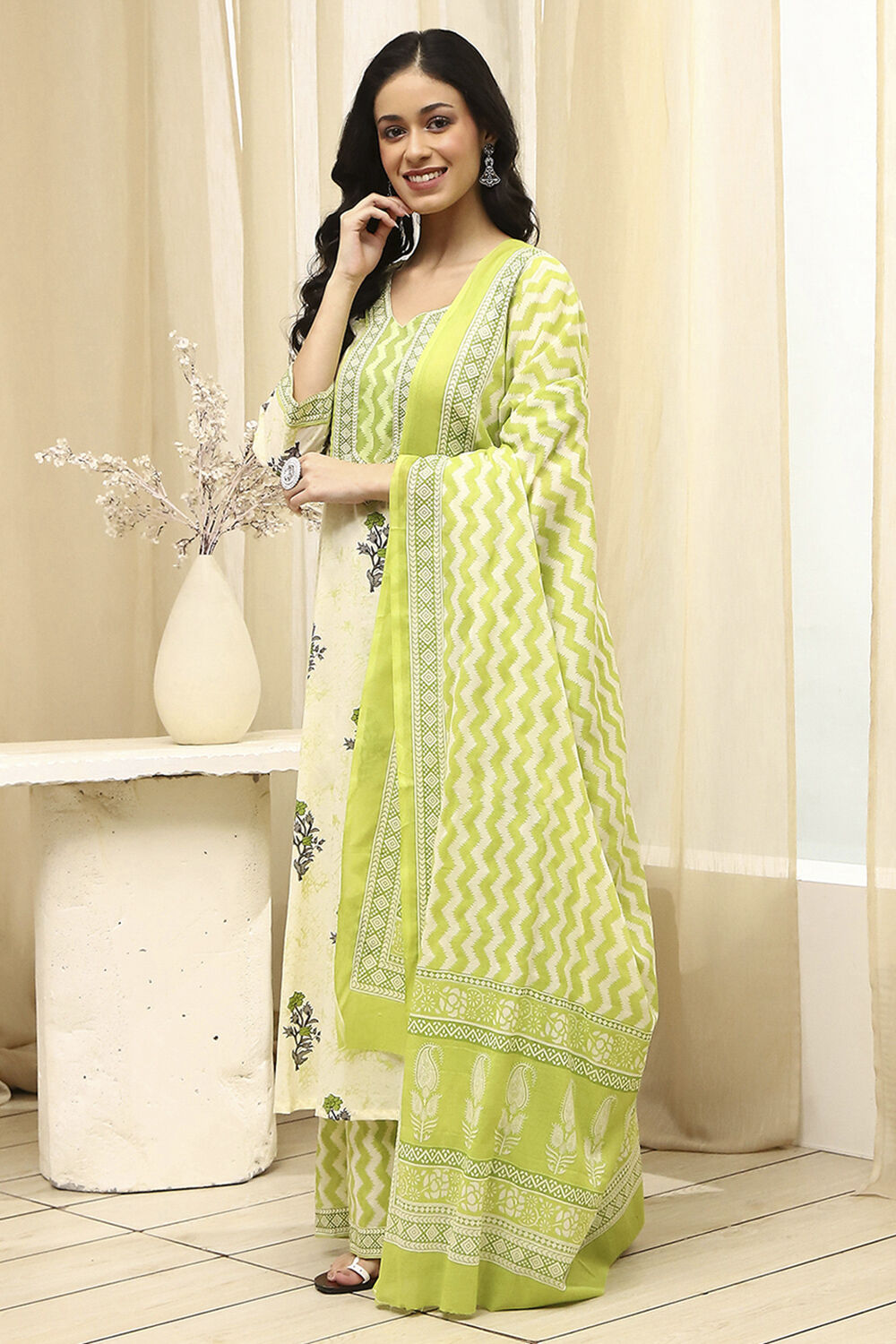 Assorted Cotton Hand Block Print Unstitched Suit Set image number 4