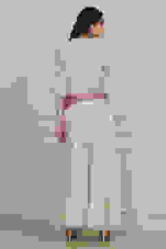 Ecru Cotton Embroidered Straight Sharara Suit Set image number 4