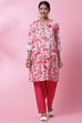 White And Fuchsia Cotton A-Line Kurta Salwar Pant Suit Set image number 0