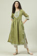 Green Art Silk Flared Printed Kurta image number 5