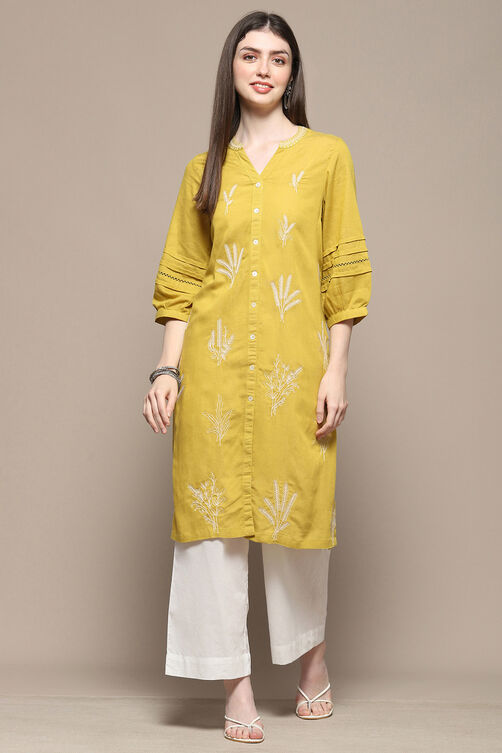 Lime Rayon Straight Kurta image number 0