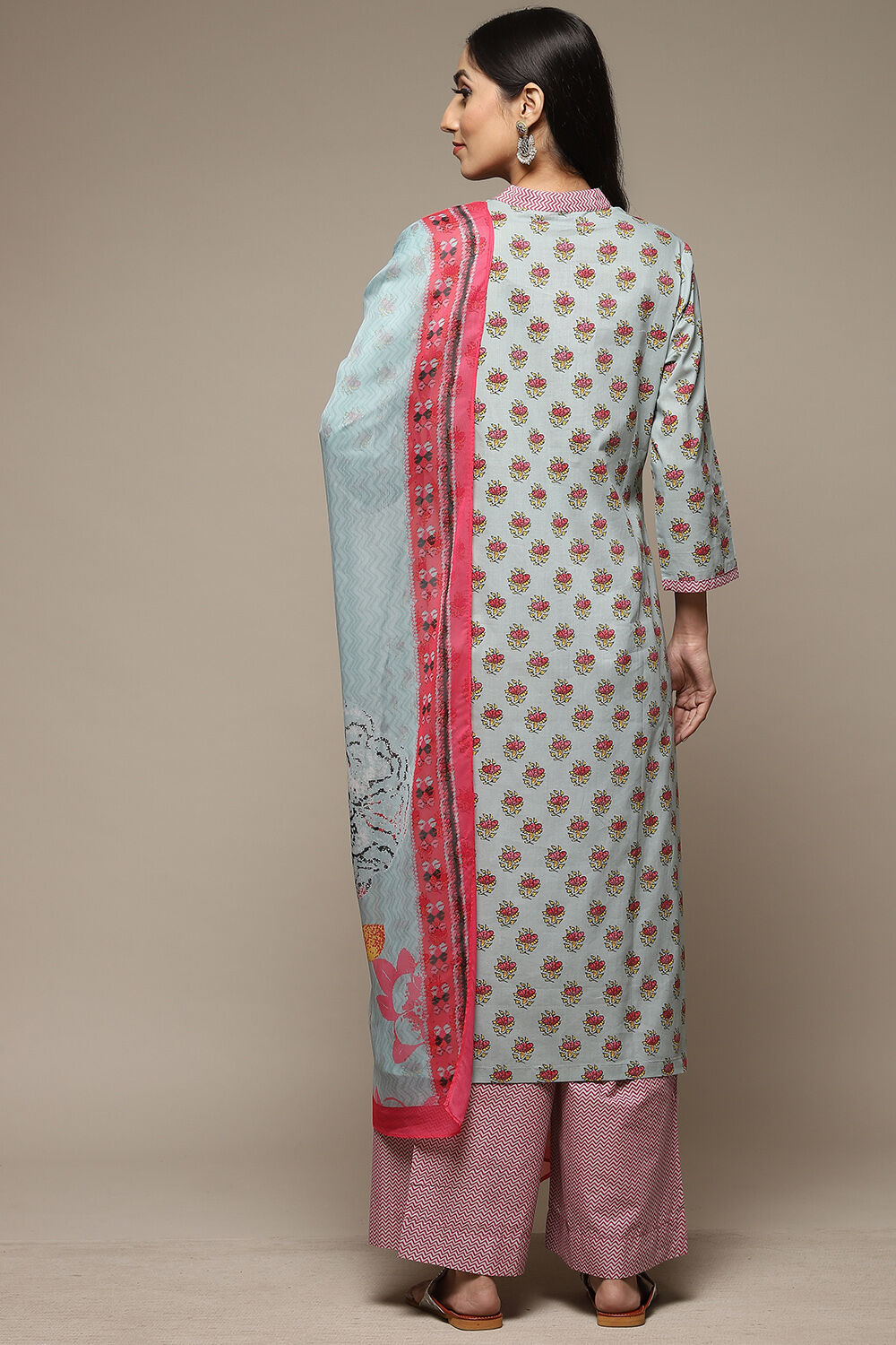 Sky Blue Cotton Straight Kurta Palazzo Suit Set image number 4