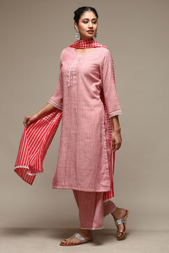 Red Cotton Blend Straight Kurta Palazzo Suit Set image number 5