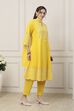 Yellow Cotton Schiffli Embroidered Kalidar Suit Set image number 6