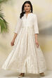 Off White Cotton Flared Printed Dress image number 0