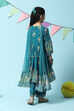 Teal Polyester Flared Printed Kurta Palazzo Suit Set image number 4