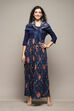 Navy LIVA Flared Solid Dress image number 0