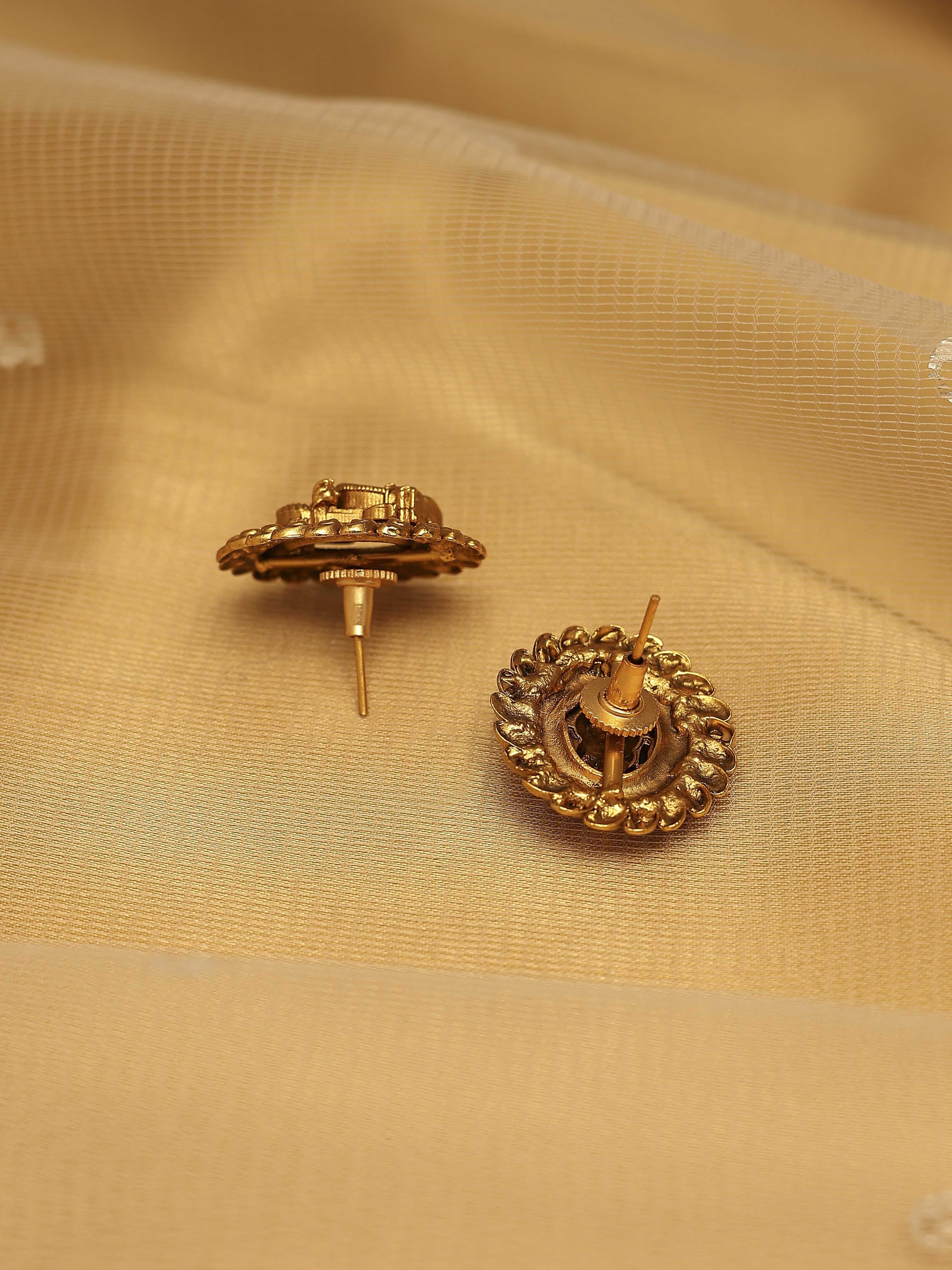Gold Plated Brass Stud Temple Earrings image number 2