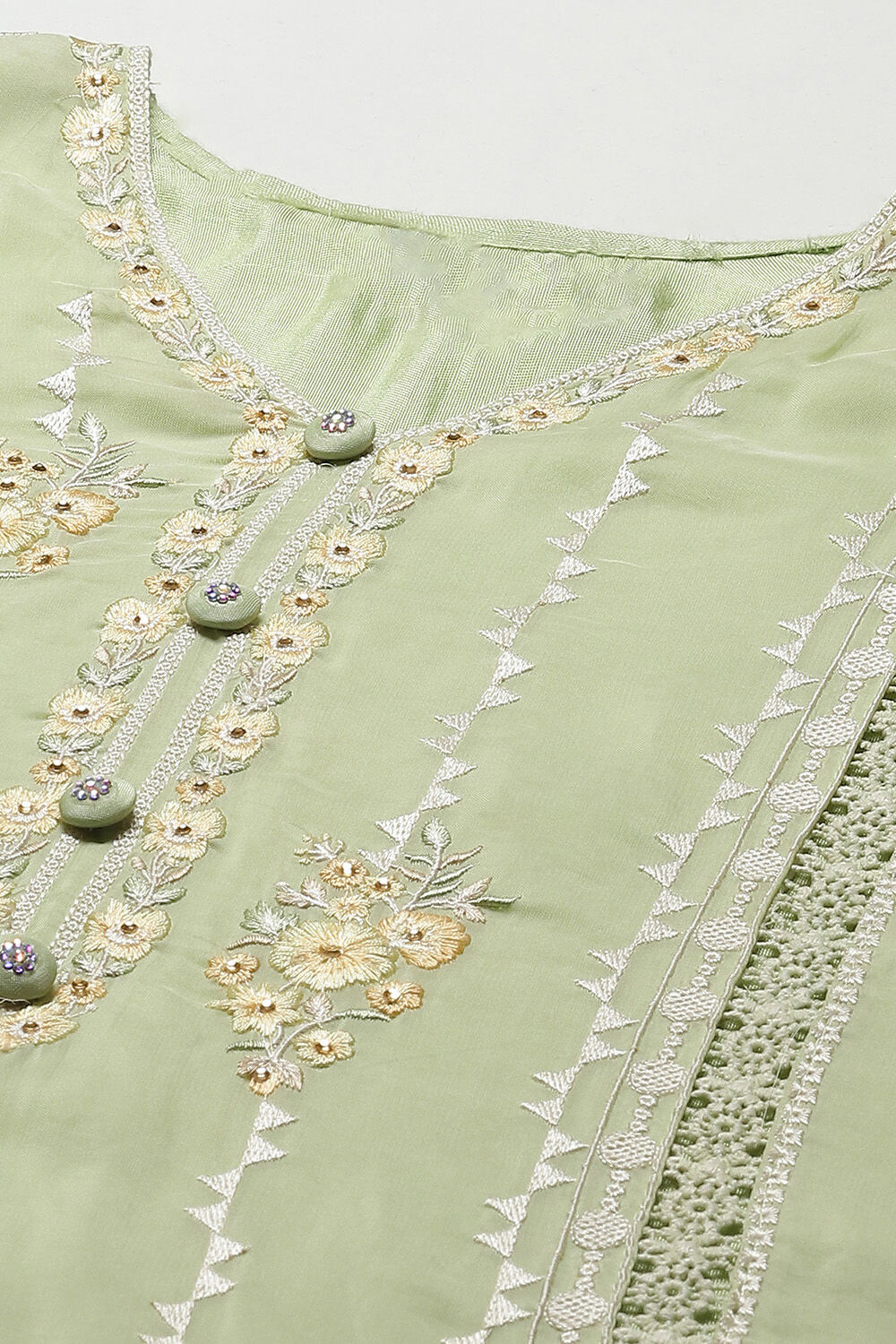 Light Green Organza Digital Print Unstitched Suit Set image number 2