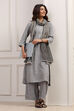 Grey Polyester Striped Straight Kurta Set image number 1