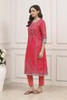 Dark Green A-Line Cotton Kurta image number 2