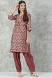 Maroon Poly Viscose Flared Printed Kurta Set image number 6