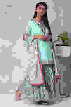 Turquoise Art Silk Kurta Garara Suit Set image number 5