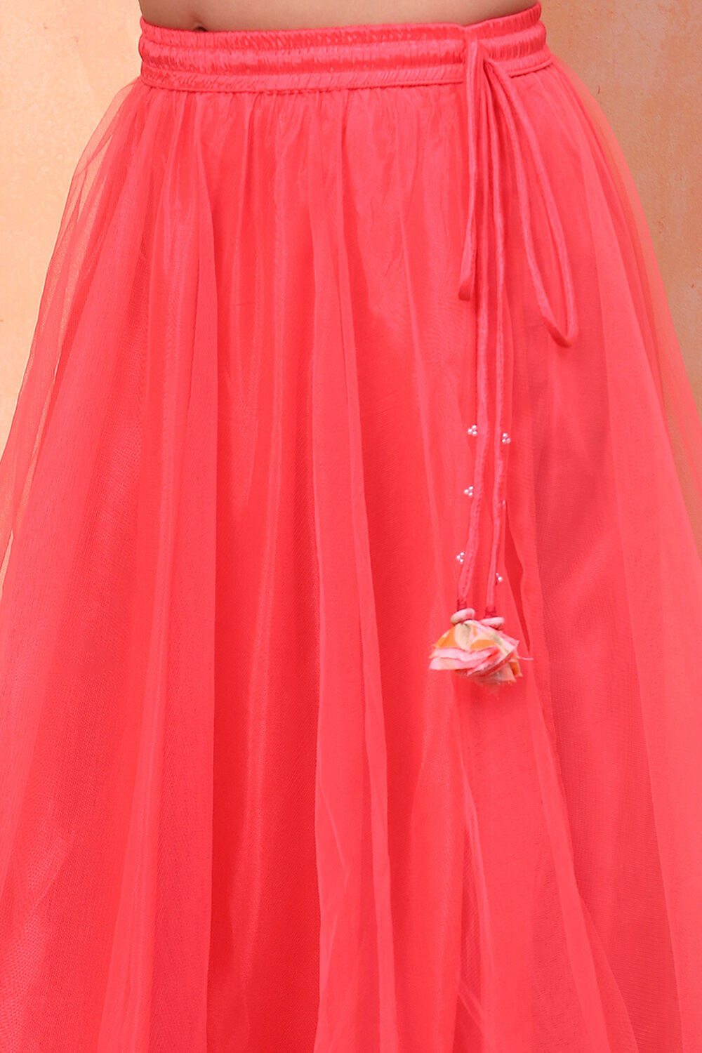 Orange and Pink Floral Festive Flared Lehenga Set image number 2