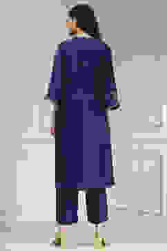 Indigo Blue Dyed Straight Kurta Set image number 4