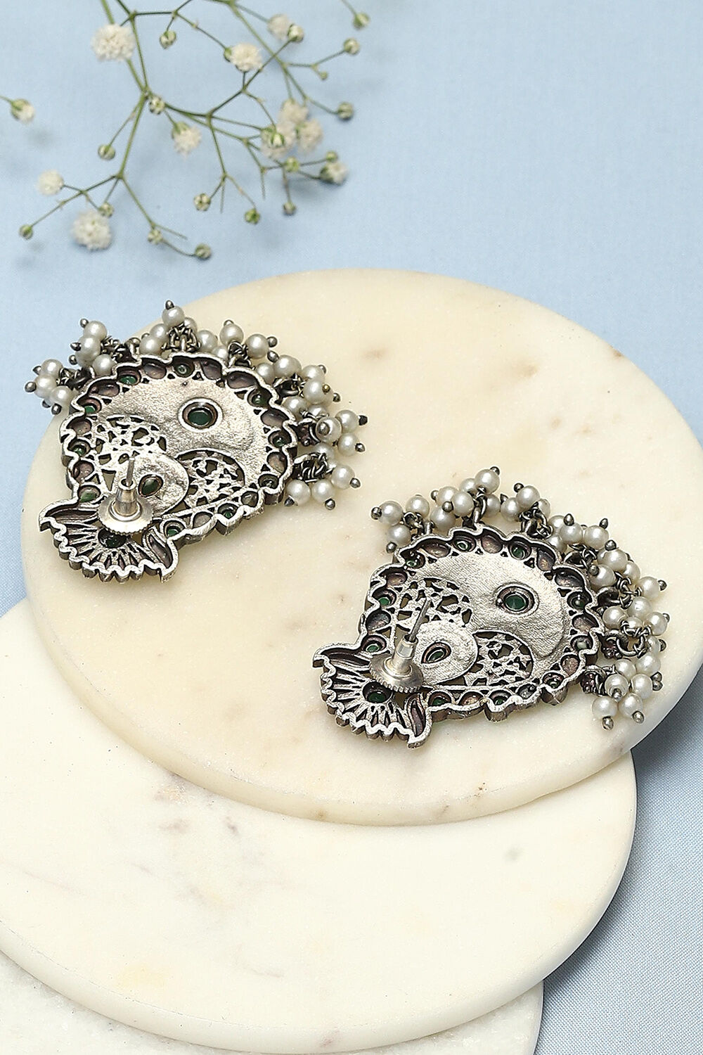 Oxidised Green Brass Earrings image number 2