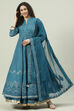 Teal Art Silk Anarkali Kurta Skirt Suit Set image number 0