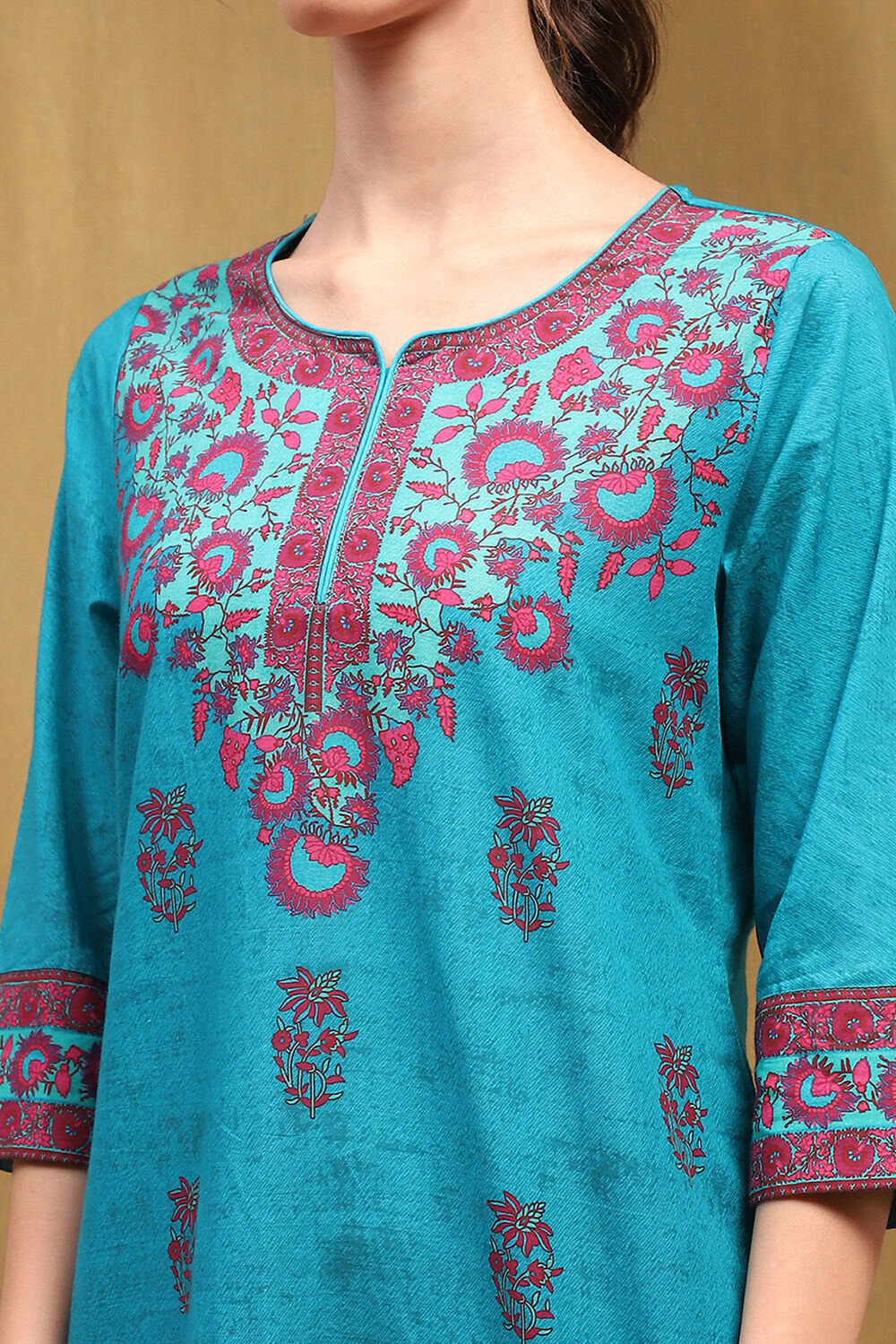 Red Cotton Printed Straight Kurta image number 1