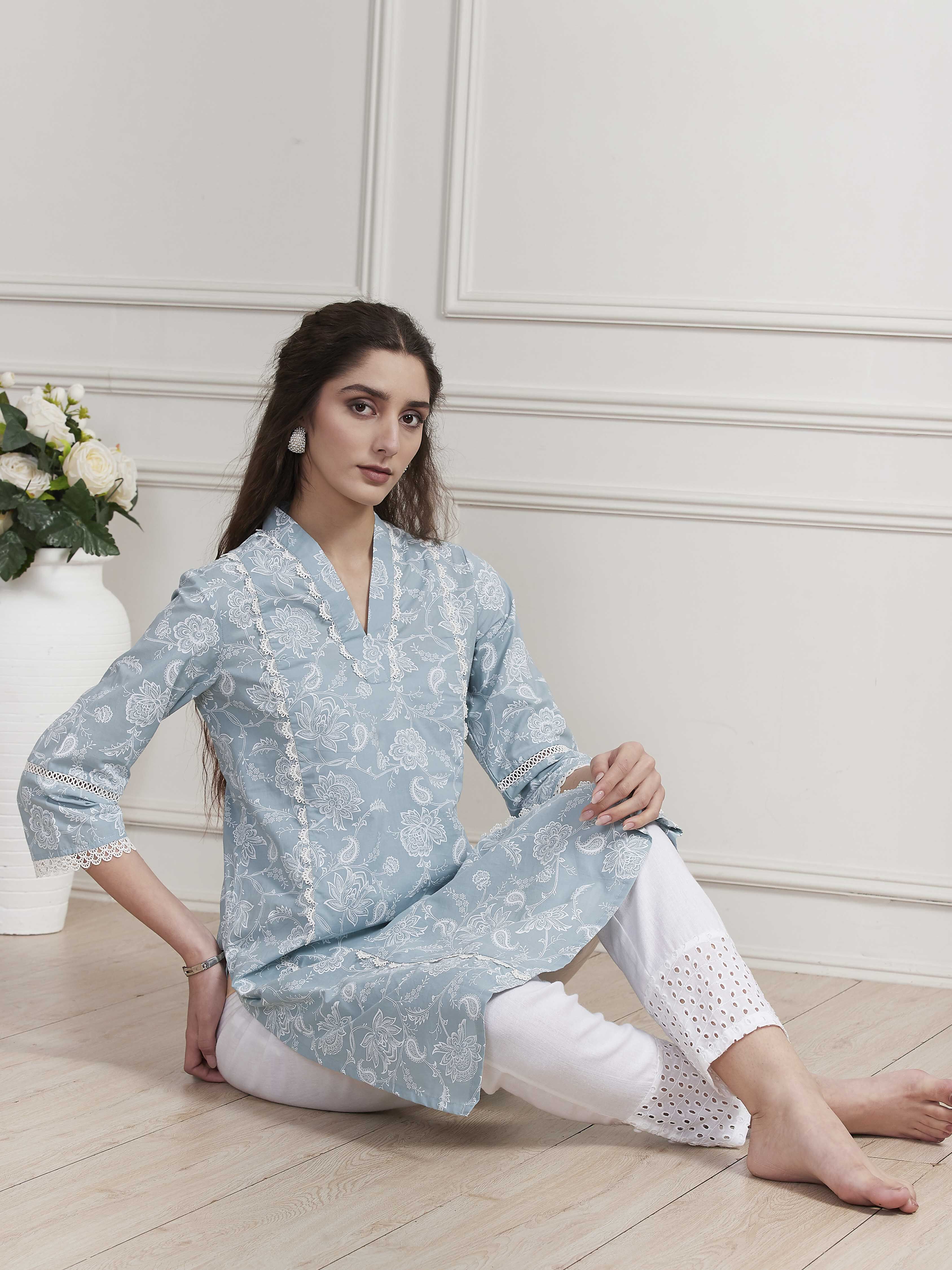 Blue Cotton Straight Kurta image number 0
