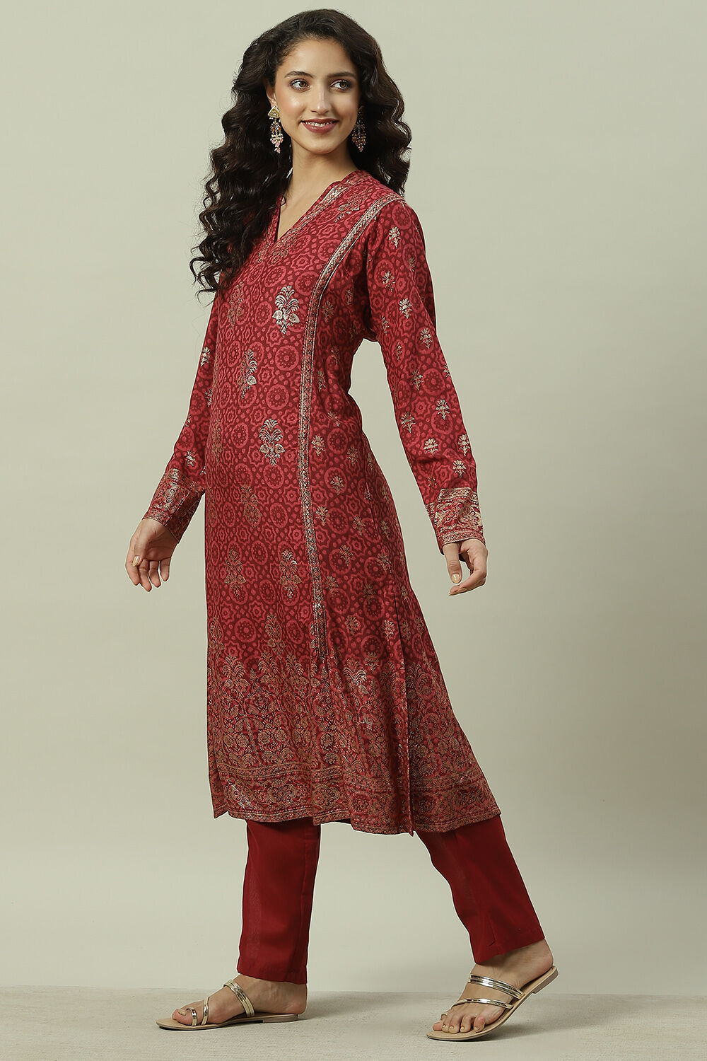 Green Rayon Straight Printed Kurta image number 3