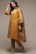 Mustard Art Silk Straight Kurta Slim Pants Suit Set image number 5