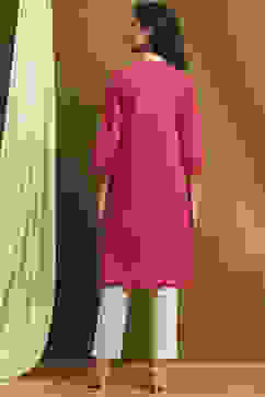 Pink Cotton Blend Solid Straight Kurta image number 3