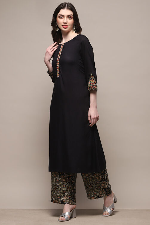 Black Rayon Straight Kurta Set image number 3