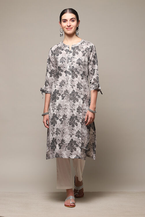 Charcoal Cotton Straight Kurta Regular Pant Suit Set image number 6