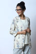 Off White Cotton Blazer Printed Top image number 4