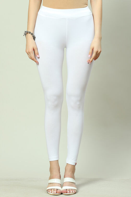 White Cotton Blend Dyed Leggings at Biba India