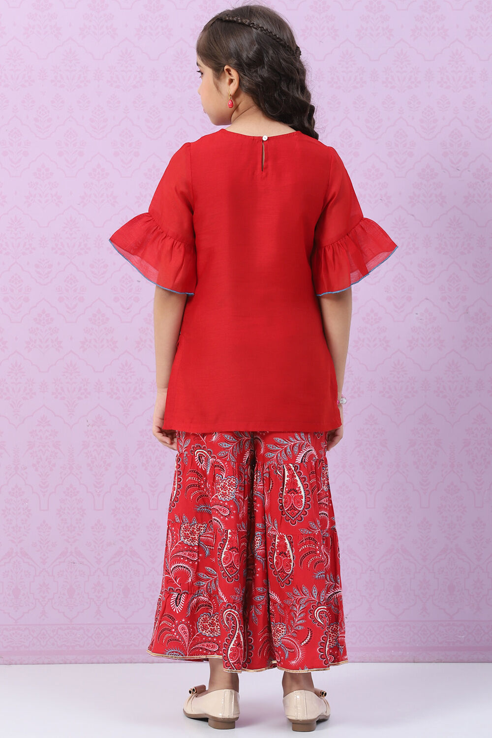 Red Art Silk Straight Kurta Set image number 4