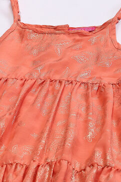 Orange Art Silk Tiered Printed Kurta image number 1