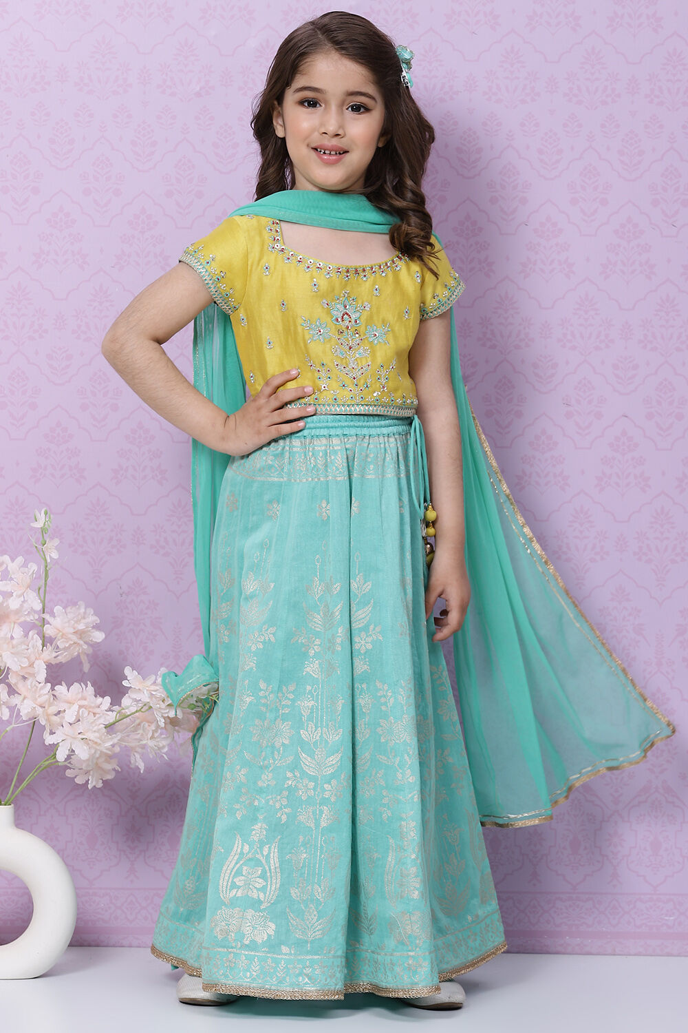 Yellow Art Silk Lehenga Set image number 0