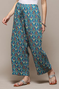 Teal LIVA Printed Pants image number 2