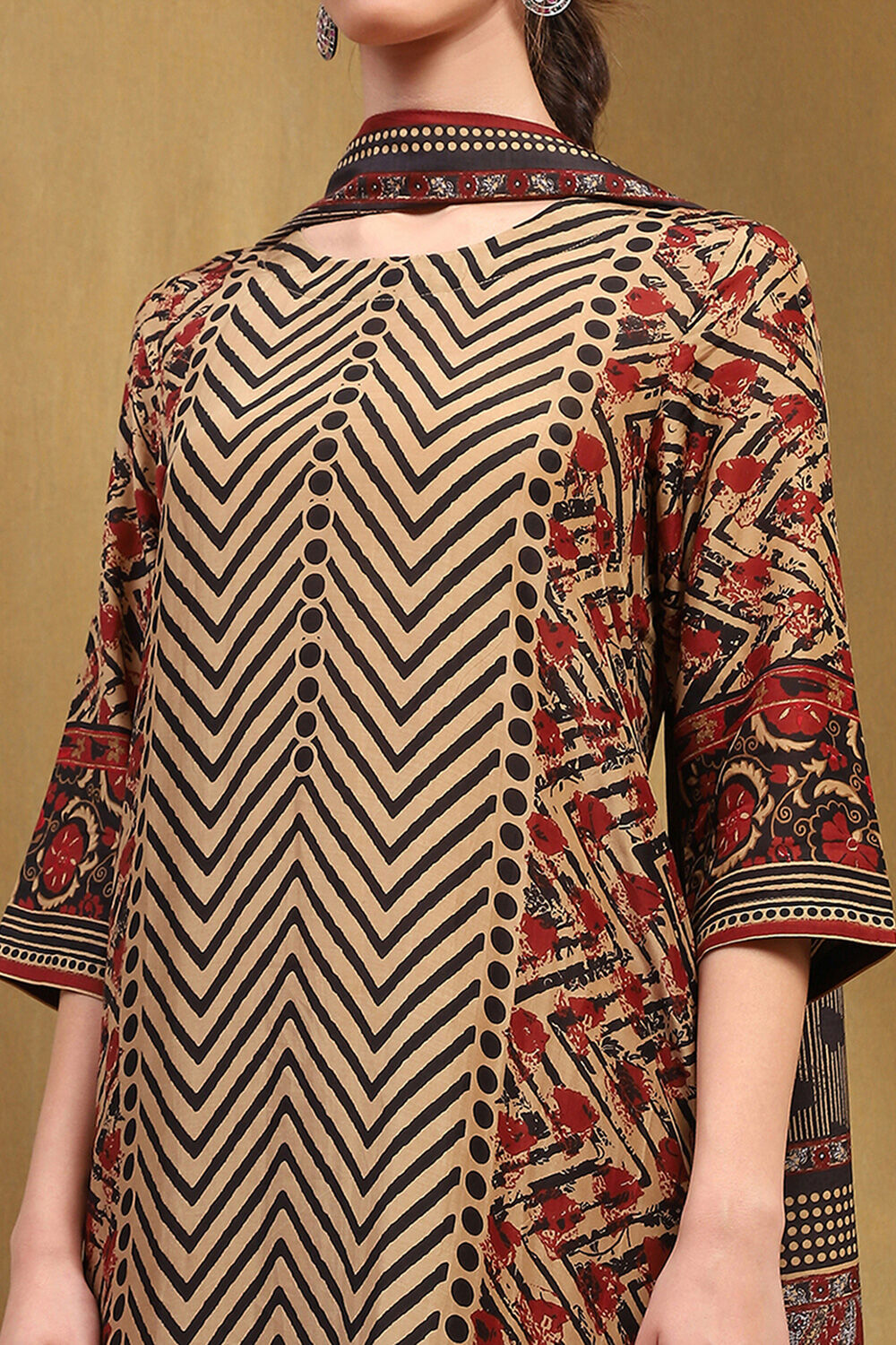 Blue Modal Geometric Printed Straight Suit Set image number 6