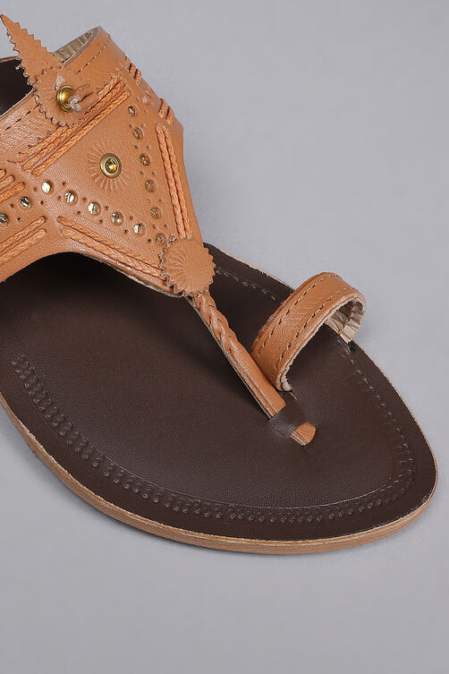 Tan & Dark Brown Leather Kolhapuri Sandals image number 1