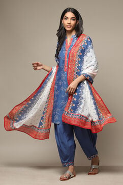 Blue Cotton Straight Kurta Cross Yoke Salwar Suit Set image number 0