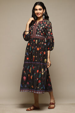 Black Cotton Straight Printed Kurta image number 2