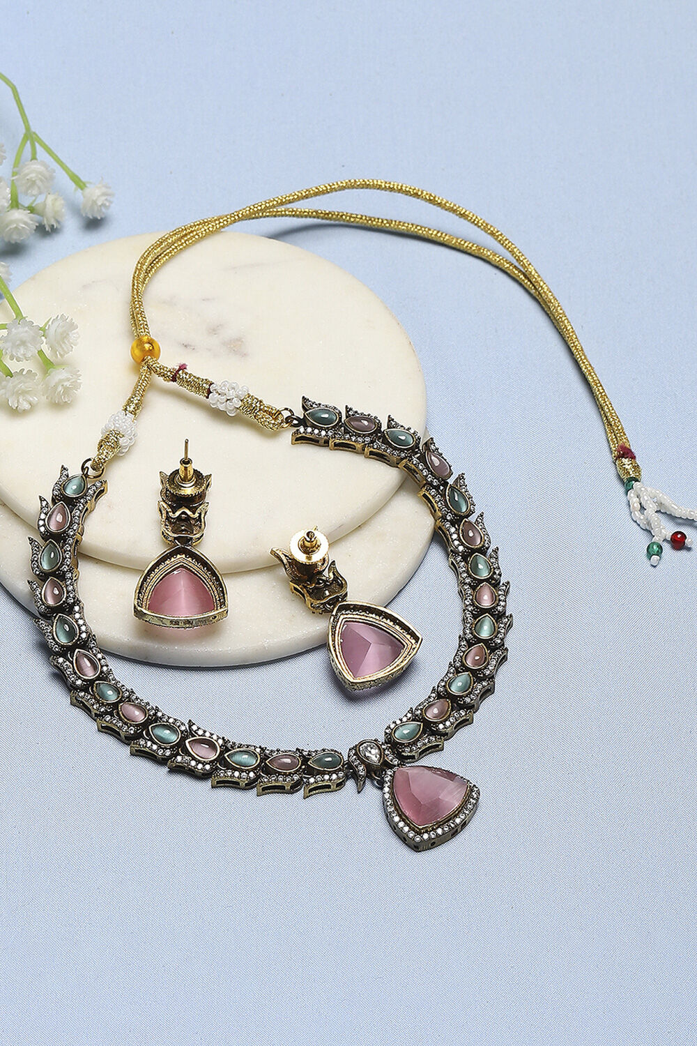 Pink-Green Brass Drop & Danglers image number 2