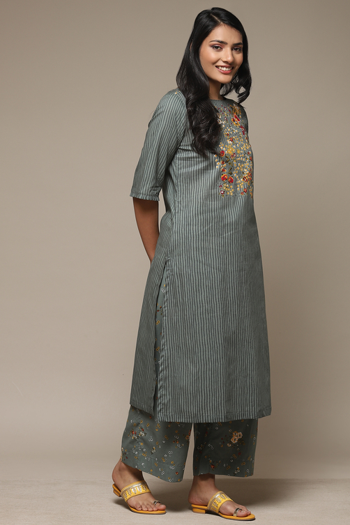 Yellow Cotton Straight Kurta Palazzo Suit Set image number 5