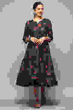 Teal Cotton Flared Printed Dress image number 5