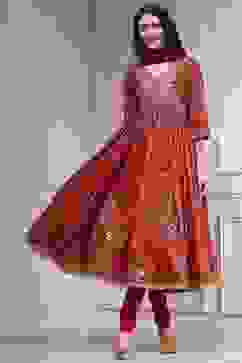 Red Cotton Foil Printed Anarkali Suit Set image number 7