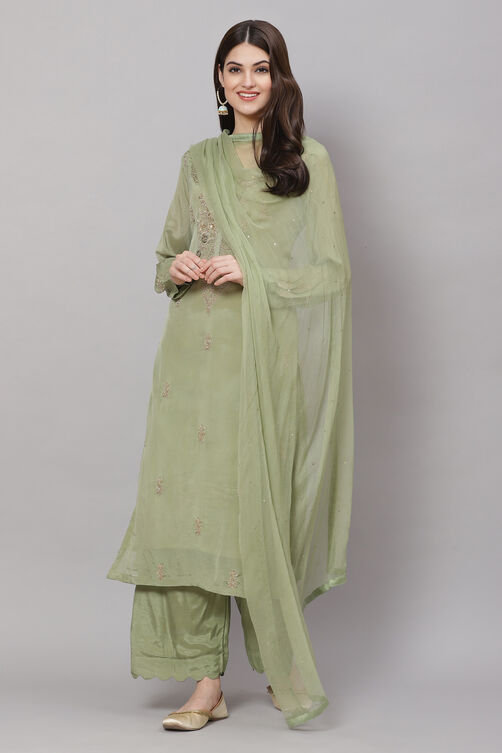 Pink Georgette Hand Embroidered Unstitched Suit Set image number 4