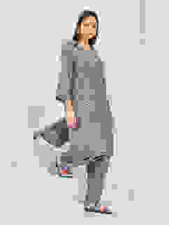 Navy Poly Viscose Straight Printed 2 Piece Set image number 0