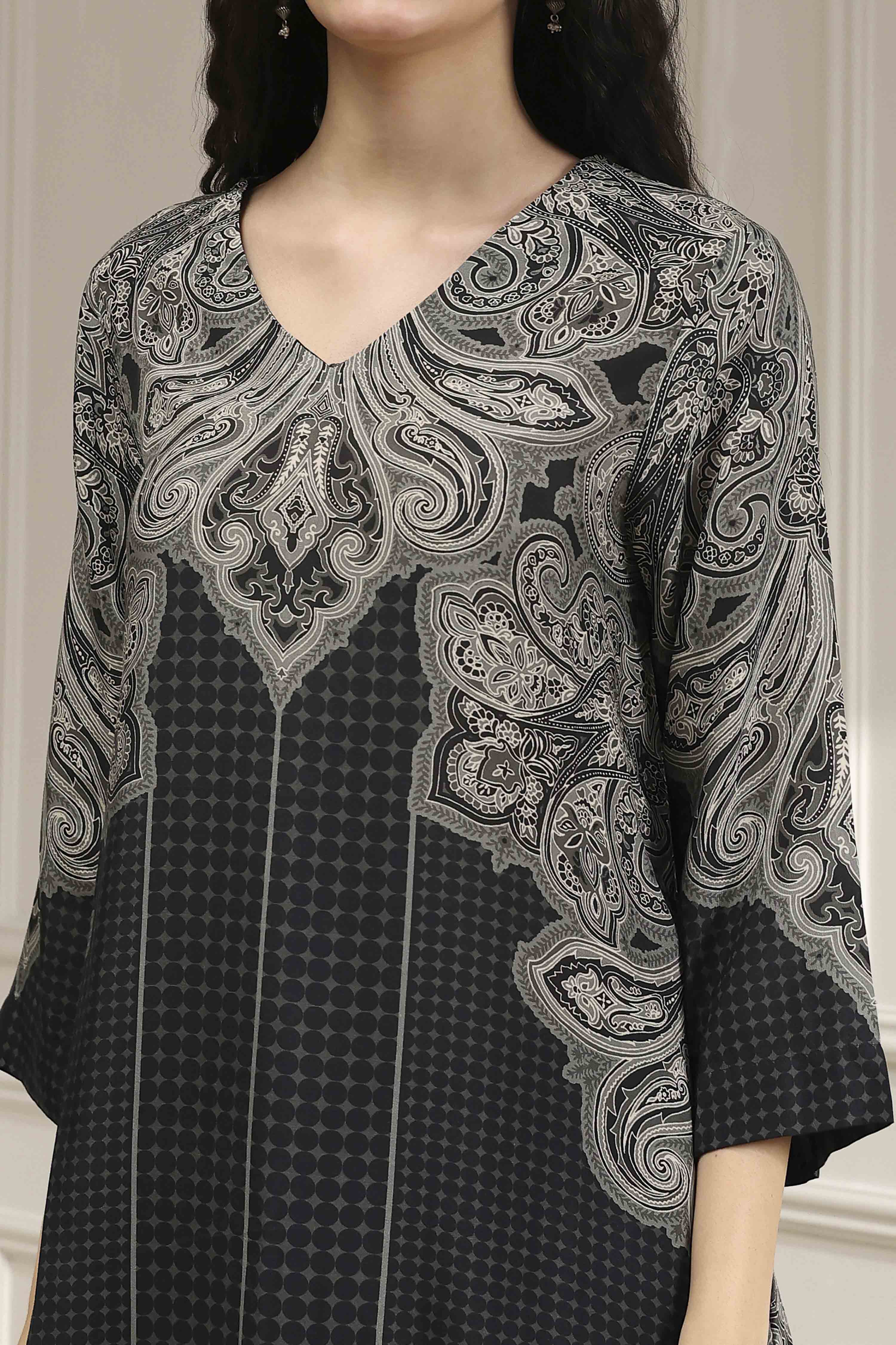 Black Printed Straight Kurta Set image number 1