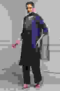 Blue Viscose Rayon Straight Solid Suit Set image number 3